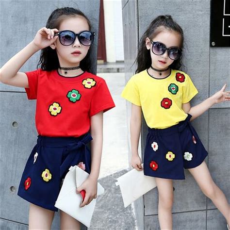 2018 New Summer Casual Children Sets Flowers Girls Clothing Sets Kids