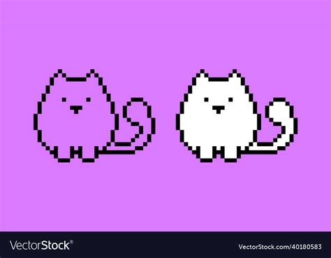 Kawaii Pixel Kitty Cute Fat Anime Cat With Fluffy Vector Image