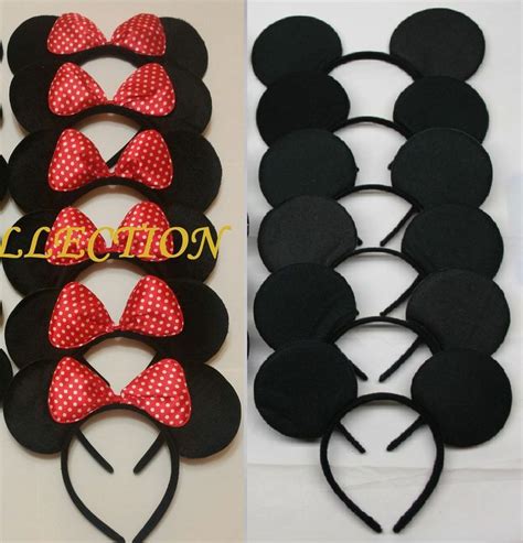 10 F Red Polka Bow Minnie And Solid Black Mickey Ear Headband Birthday