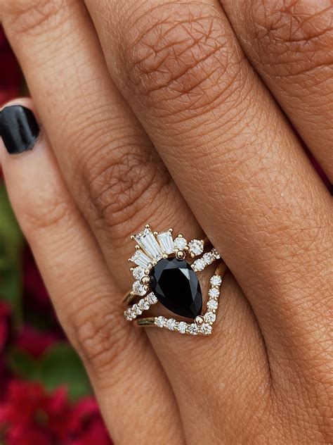 Black Onyx Pear Engagement Ring In 2020 Onyx Engagement Ring Black