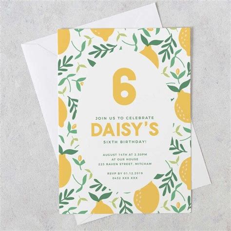 Cute Lemon 6th Birthday Invitation Instant Download Birthday Etsy