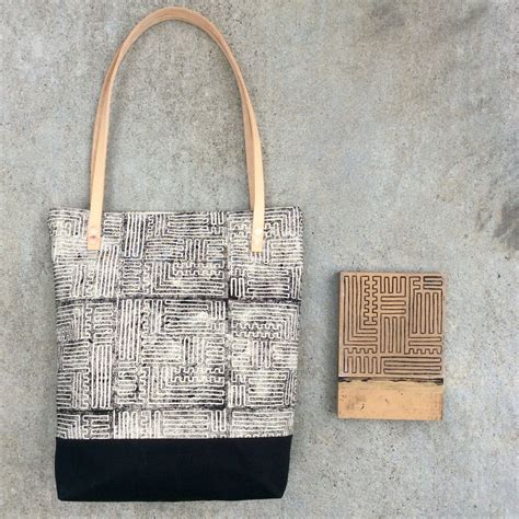 Maze Tote Bag Block Printed Canvas Handbag With Intricate Etsy