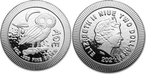 Niue 2 Dollar 2021 Owl Of Athens 1 Oz Silvercoin Brilliant Uncirculated