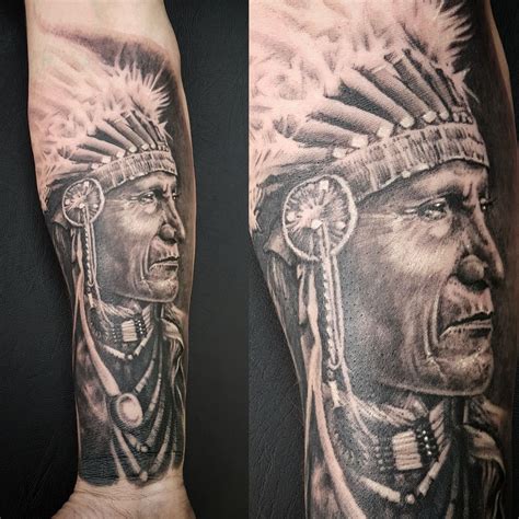Indian Chief Tattoo By Matt Parkin Soular Tattoo Indian Chief Tattoo Native Indian Tattoos
