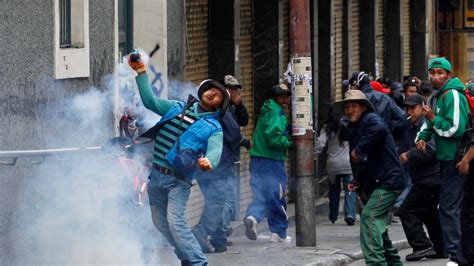 Miners Teachers Clash With Bolivian Police During Protests Demanding