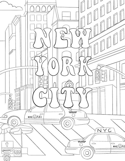 Nyc Printable Coloring Page For Kids And Adults Instant Etsy