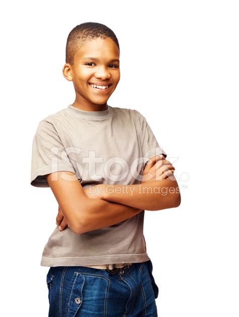 Happy Cute Kid With Arms Crossed On White Stock Photo Royalty Free