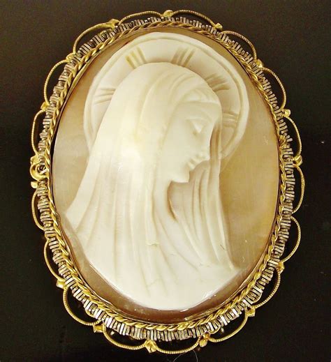 Victorian Virgin Mary Rolled Gold Filled Carved Cameo Filigree Brooch