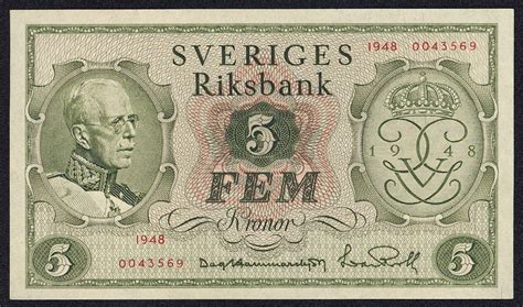 King gustav iii of sweden set up the swedish national debt office as the riksgäldskontoret in 1789 to raise funds for a war with russia. Sweden 5 Kronor jubilee banknote 1948 King Gustav V 90th ...