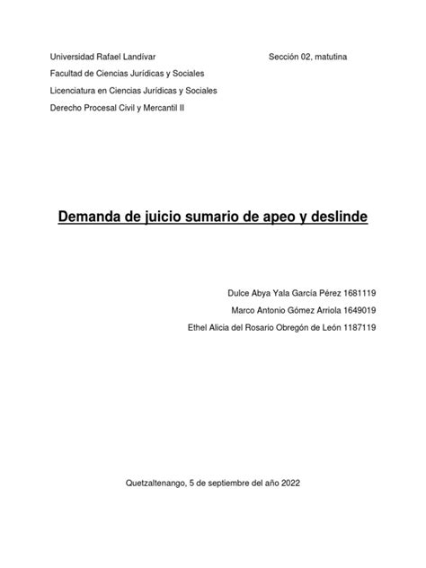 Demanda Sumario De Apeo Y Deslinde Pdf Pdf Propiedad Demanda Judicial