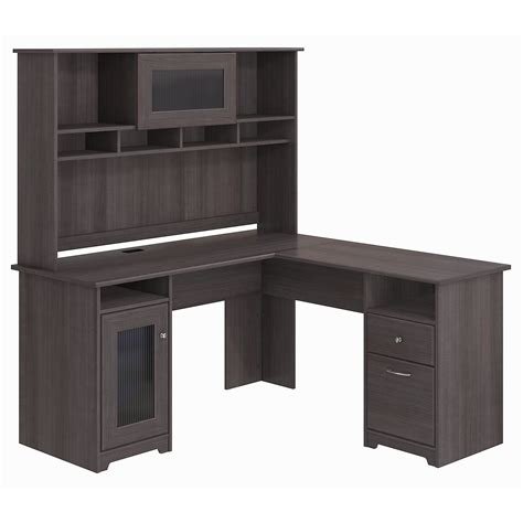L Shaped Desk With Hutch In Heather Gray By Bush