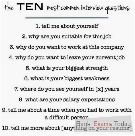 But questions like what do you do? and where do you live? are so cliche, boring, and exhausting to answer. 10 Most Common Bank Interview Questions | Bank Exams Today
