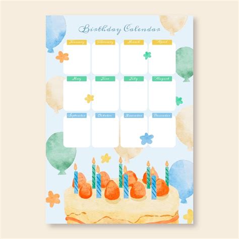 Page 2 Birthday Calendar Template Vectors And Illustrations For Free