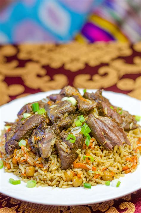 Uzbek Plov Or Pilaf The Hot Made With Chunks Of Lamb Meat Rice