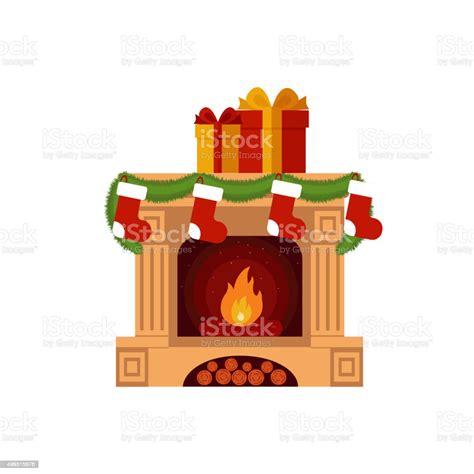 Christmas Stockings By The Fireplace Stock Illustration Download