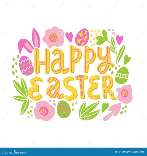 Vector Hand Drawn Doodle Happy Easter Illustration Stock Illustration