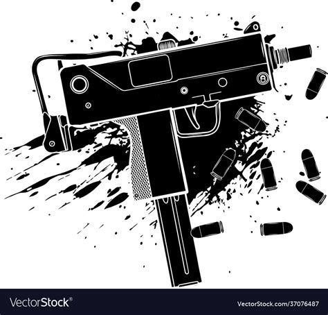Black Silhouette Army Uzi Weapon With Bullets Vector Image