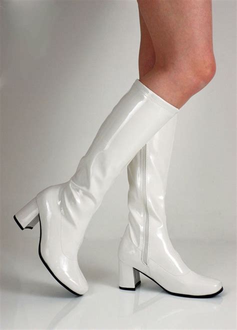 White 1960s Go Go Ladies Retro Boots For Women Knee High Boots 60s 70s