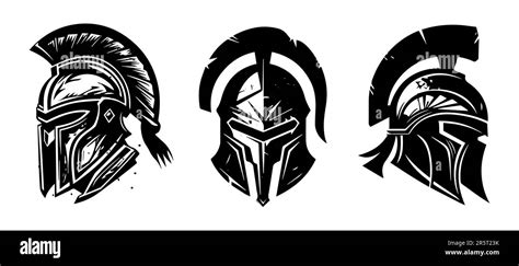 Vector Set Of Spartan Warrior Helmet Black Logos Stock Vector Image
