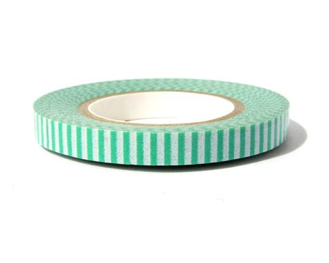 Green Washi Tape Slim Adhesive Paper Tape Stripey