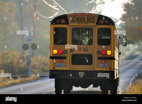 Wayne Illinois Usa A School Bus Signals As It Slows To Make A