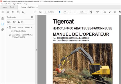 Tigercat H845C LH845C ABATTEUSE FAÇONNEUSE MANUEL DE LOPÉRATEUR PDF