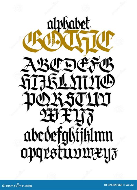 Complete Gothic Alphabet Vector Uppercase And Lowercase Letters On A