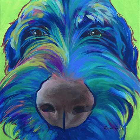 Acrylic On Canvas Pop Art Painting Of A Labradoodle Or Wireheared