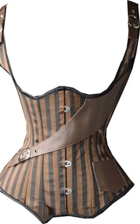 New 2016 Size Sexy Steel Boned Brown Steampunk Leather Corset Underbust Gothic Halter Women