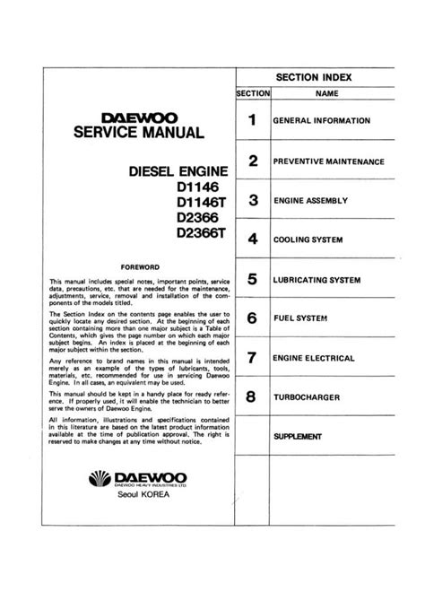 Doosan Engine D1146 D2366 Workshop Repair Service Manual Pdf Download
