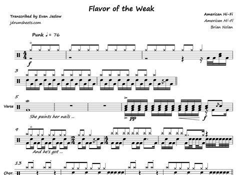 Flavor Of The Weak American Hi Fi Full Drum Transcription Drum Sheet Music Jaslow Drum