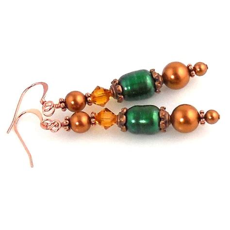 Freshwater Teal Pearl And Copper Beaded Dangle Earrings Drop Etsy