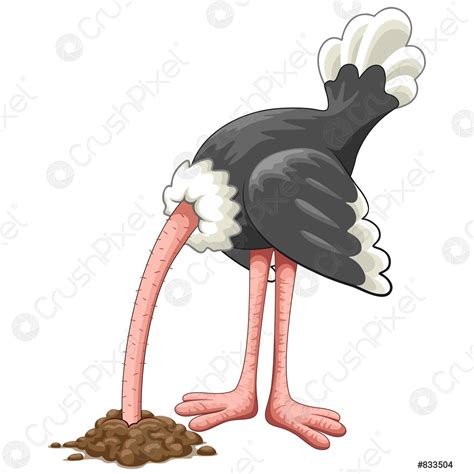 Ostrich Head In Sand Proverb Cartoon Character Vector Illustration