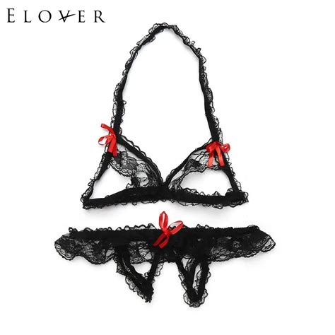 Elover High Quality Erotic Lingerie Womens Sexy Set Sleepwear See Through Lace Underwear Three