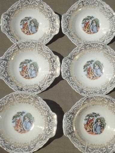 Set Of 6 Vintage Colonial Couple Handled Soup Bowls Radission W S George