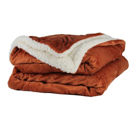 Throw Blanket Micro Mink And Lambswool Sherpa Burnt Orange