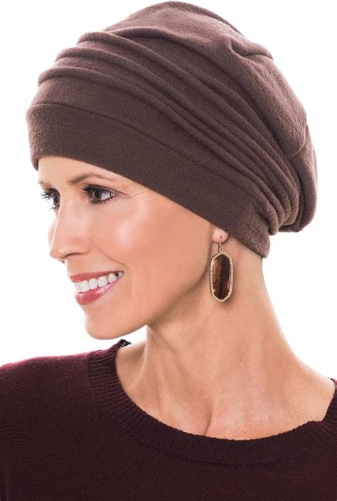 fleece chamois slouchy cap snood head covering for women cancer chemo hat brown micro fleece