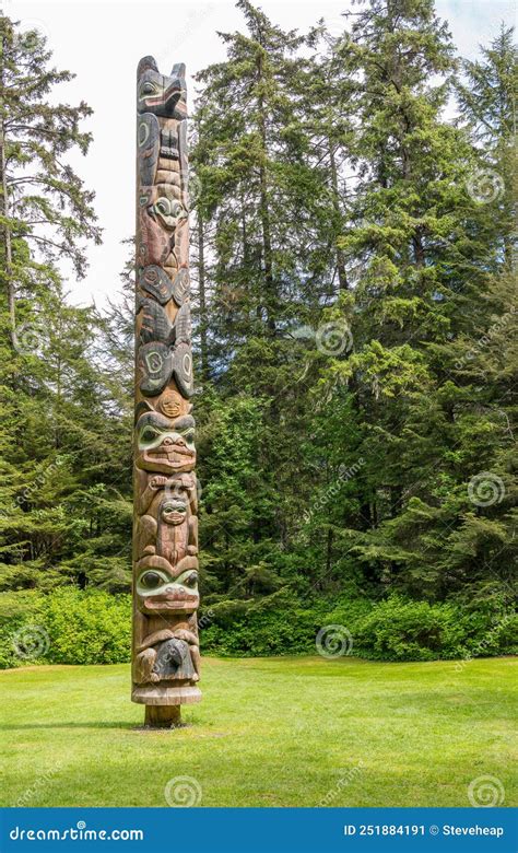 Detail Of Carved Totem Pole In The Sitka National Historical Park In