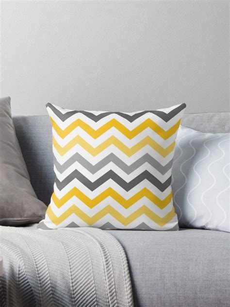 Yellow Gold Grey Chevron Pattern Throw Pillow By Thecustom Patterned