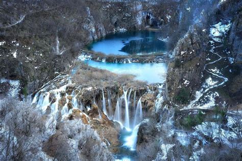 Plitvice Lakes In Croatia During Winter Europe