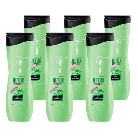 Shampoo Monange Detox Terapia Ação Antipoluição 325ml Kit com 6