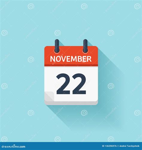 November 22 Vector Flat Daily Calendar Icon Date And Time Day Month