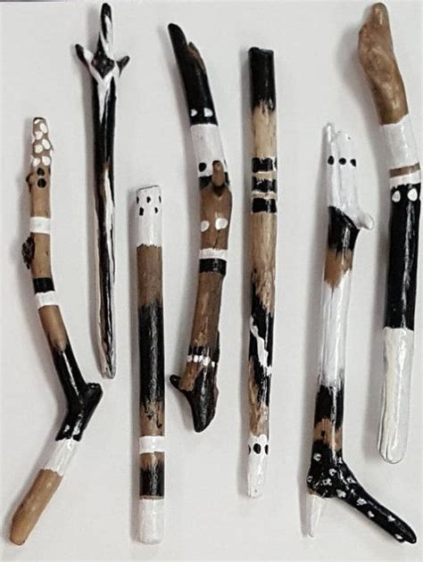 Driftwood Painted Sticks 7 Black White Set 1 Free Shipping Design