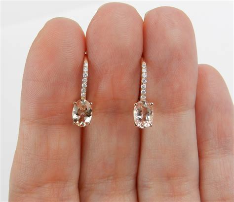 Morganite Earrings Morganite And Diamond Drop Earrings 14k Rose Gold Earrings Pink Aquamarine