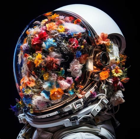 Der Raumanzug Eines Astronauten Hat Eine Blume Im Helm Premium Foto