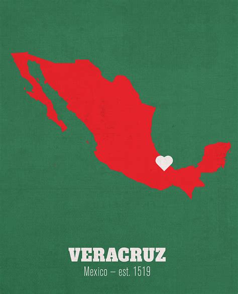 Veracruz Mexico Founded 1519 World Cities Heart Print Mixed Media By