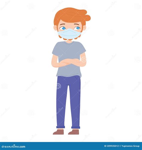Cute Young Man Wearing Face Mask Stock Vector Illustration Of Disease