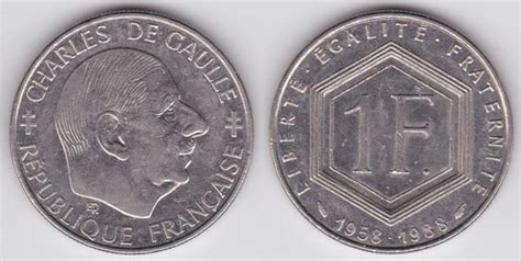 Moneda 1 Franc Charles De Gaulle 30 Aniversario De La V República
