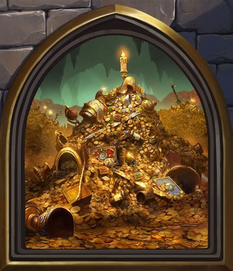 An Arch In A Brick Wall Shows A Pile Of Gold Coins And A Lit Candle