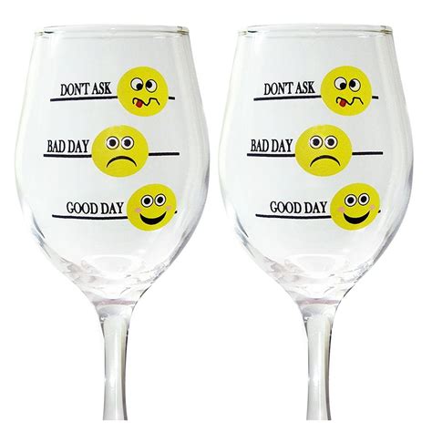 Funny Wine Glass Set Good Day Bad Day Don T Ask Set Of 2 Emoji Wine Glasses Wine Glasses